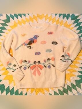 Gorgeous Vintage Sweater w/ Bird & Flowers